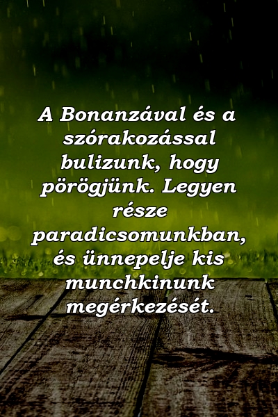 A Bonanzával és a szórakozással bulizunk, hogy pörögjünk. Legyen része paradicsomunkban, és ünnepelje kis munchkinunk megérkezését.