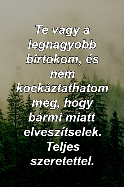 Te vagy a legnagyobb birtokom, és nem kockáztathatom meg, hogy bármi miatt elveszítselek. Teljes szeretettel.