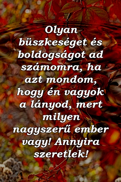 Olyan büszkeséget és boldogságot ad számomra, ha azt mondom, hogy én vagyok a lányod, mert milyen nagyszerű ember vagy! Annyira szeretlek!