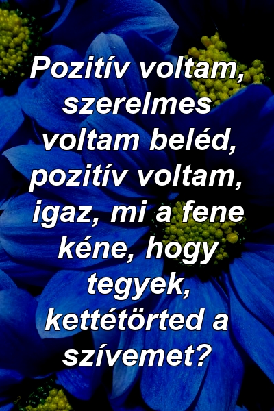 Pozitív voltam, szerelmes voltam beléd, pozitív voltam, igaz, mi a fene kéne, hogy tegyek, kettétörted a szívemet?