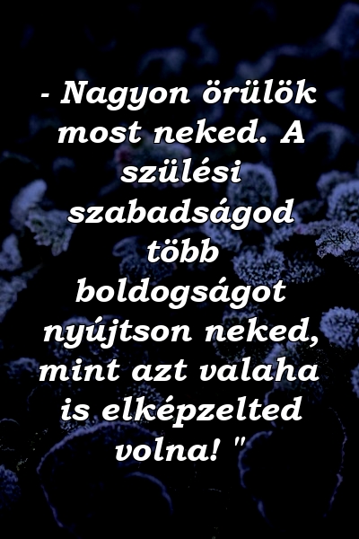 - Nagyon örülök most neked. A szülési szabadságod több boldogságot nyújtson neked, mint azt valaha is elképzelted volna! "