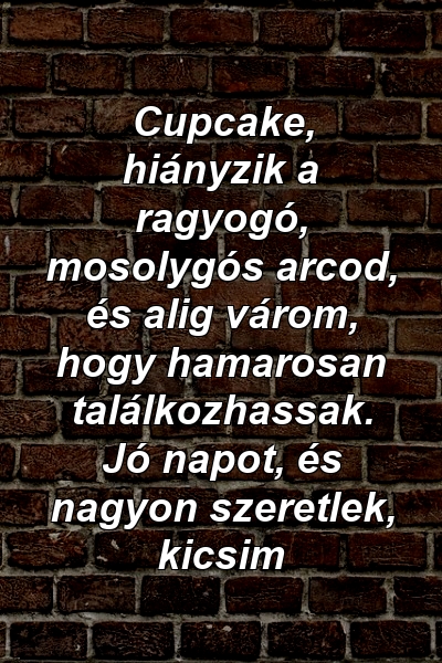 Cupcake, hiányzik a ragyogó, mosolygós arcod, és alig várom, hogy hamarosan találkozhassak. Jó napot, és nagyon szeretlek, kicsim