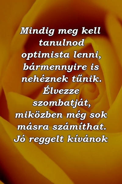 Mindig meg kell tanulnod optimista lenni, bármennyire is nehéznek tűnik. Élvezze szombatját, miközben még sok másra számíthat. Jó reggelt kívánok