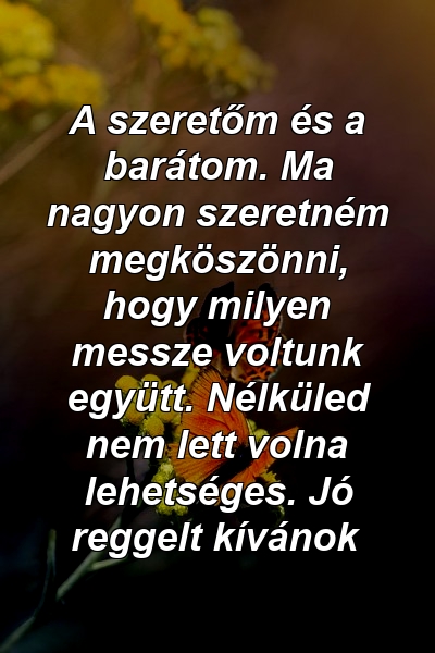 A szeretőm és a barátom. Ma nagyon szeretném megköszönni, hogy milyen messze voltunk együtt. Nélküled nem lett volna lehetséges. Jó reggelt kívánok