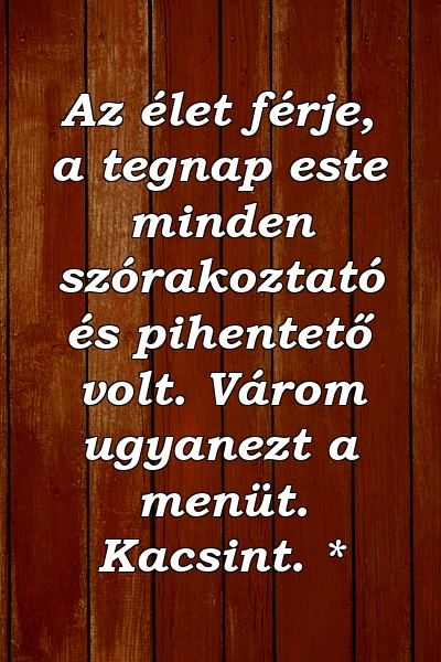 Az élet férje, a tegnap este minden szórakoztató és pihentető volt. Várom ugyanezt a menüt. Kacsint. *