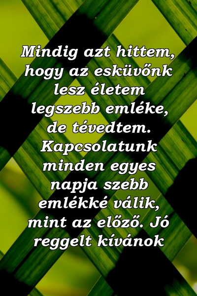 Mindig azt hittem, hogy az esküvőnk lesz életem legszebb emléke, de tévedtem. Kapcsolatunk minden egyes napja szebb emlékké válik, mint az előző. Jó reggelt kívánok