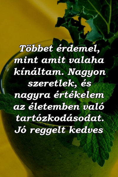 Többet érdemel, mint amit valaha kínáltam. Nagyon szeretlek, és nagyra értékelem az életemben való tartózkodásodat. Jó reggelt kedves