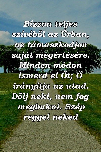 Bízzon teljes szívéből az Úrban, ne támaszkodjon saját megértésére. Minden módon ismerd el Őt; Ő irányítja az utad. Dőlj neki, nem fog megbukni. Szép reggel neked