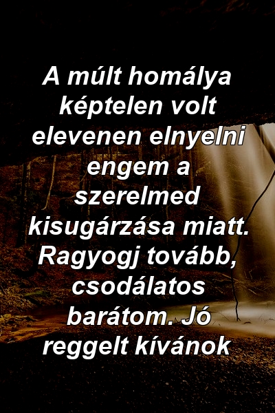 A múlt homálya képtelen volt elevenen elnyelni engem a szerelmed kisugárzása miatt. Ragyogj tovább, csodálatos barátom. Jó reggelt kívánok