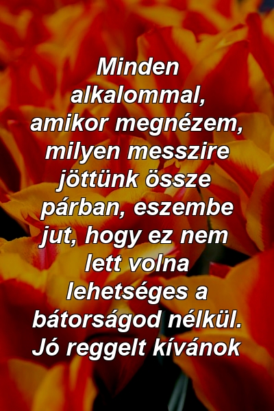 Minden alkalommal, amikor megnézem, milyen messzire jöttünk össze párban, eszembe jut, hogy ez nem lett volna lehetséges a bátorságod nélkül. Jó reggelt kívánok