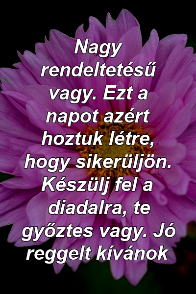 Nagy rendeltetésű vagy. Ezt a napot azért hoztuk létre, hogy sikerüljön. Készülj fel a diadalra, te győztes vagy. Jó reggelt kívánok