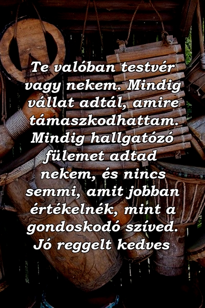 Te valóban testvér vagy nekem. Mindig vállat adtál, amire támaszkodhattam. Mindig hallgatózó fülemet adtad nekem, és nincs semmi, amit jobban értékelnék, mint a gondoskodó szíved. Jó reggelt kedves