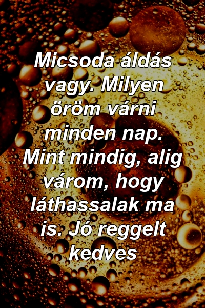 Micsoda áldás vagy. Milyen öröm várni minden nap. Mint mindig, alig várom, hogy láthassalak ma is. Jó reggelt kedves