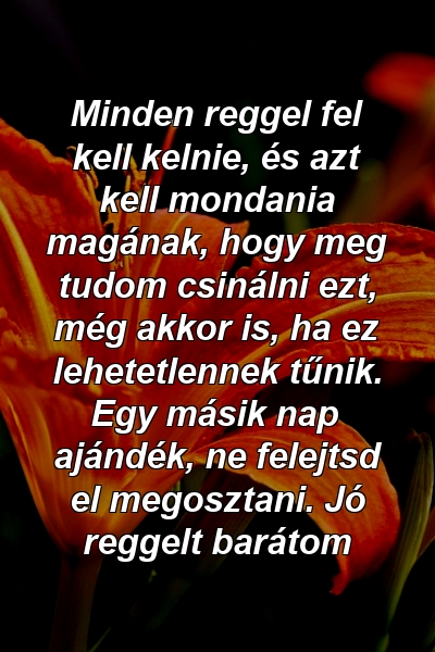 Minden reggel fel kell kelnie, és azt kell mondania magának, hogy meg tudom csinálni ezt, még akkor is, ha ez lehetetlennek tűnik. Egy másik nap ajándék, ne felejtsd el megosztani. Jó reggelt barátom