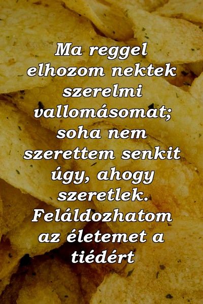 Ma reggel elhozom nektek szerelmi vallomásomat; soha nem szerettem senkit úgy, ahogy szeretlek. Feláldozhatom az életemet a tiédért