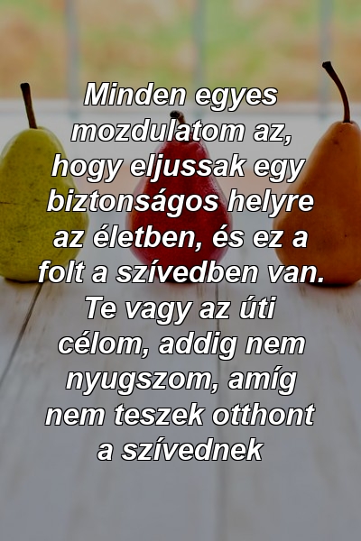 Minden egyes mozdulatom az, hogy eljussak egy biztonságos helyre az életben, és ez a folt a szívedben van. Te vagy az úti célom, addig nem nyugszom, amíg nem teszek otthont a szívednek