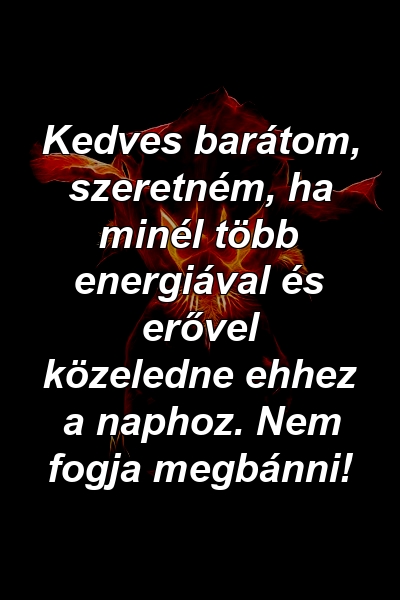 Kedves barátom, szeretném, ha minél több energiával és erővel közeledne ehhez a naphoz. Nem fogja megbánni!