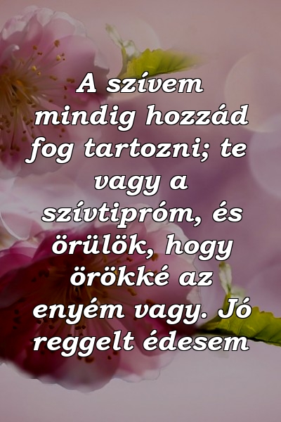 A szívem mindig hozzád fog tartozni; te vagy a szívtipróm, és örülök, hogy örökké az enyém vagy. Jó reggelt édesem