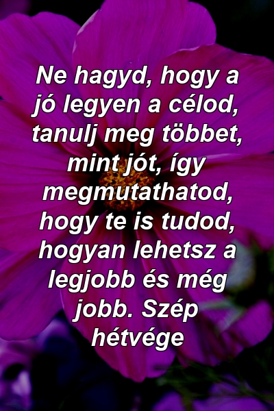 Ne hagyd, hogy a jó legyen a célod, tanulj meg többet, mint jót, így megmutathatod, hogy te is tudod, hogyan lehetsz a legjobb és még jobb. Szép hétvége