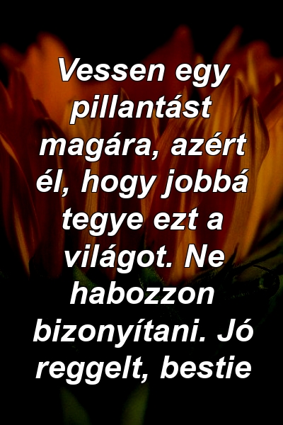 Vessen egy pillantást magára, azért él, hogy jobbá tegye ezt a világot. Ne habozzon bizonyítani. Jó reggelt, bestie