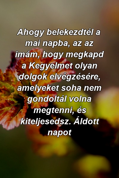 Ahogy belekezdtél a mai napba, az az imám, hogy megkapd a Kegyelmet olyan dolgok elvégzésére, amelyeket soha nem gondoltál volna megtenni, és kiteljesedsz. Áldott napot