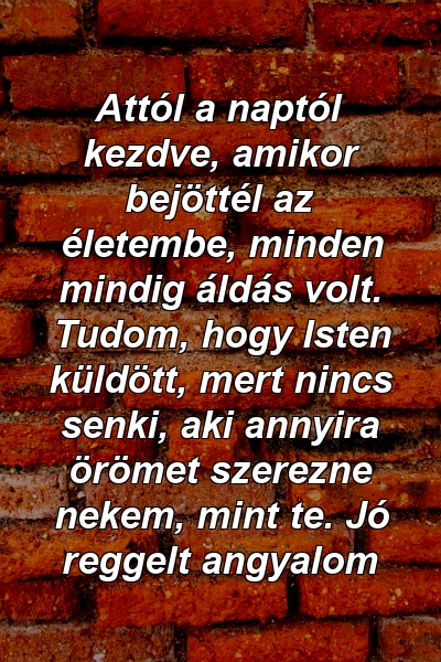 Attól a naptól kezdve, amikor bejöttél az életembe, minden mindig áldás volt. Tudom, hogy Isten küldött, mert nincs senki, aki annyira örömet szerezne nekem, mint te. Jó reggelt angyalom