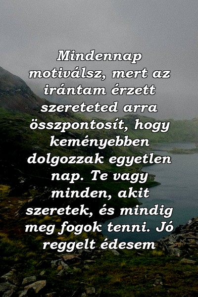 Mindennap motiválsz, mert az irántam érzett szereteted arra összpontosít, hogy keményebben dolgozzak egyetlen nap. Te vagy minden, akit szeretek, és mindig meg fogok tenni. Jó reggelt édesem