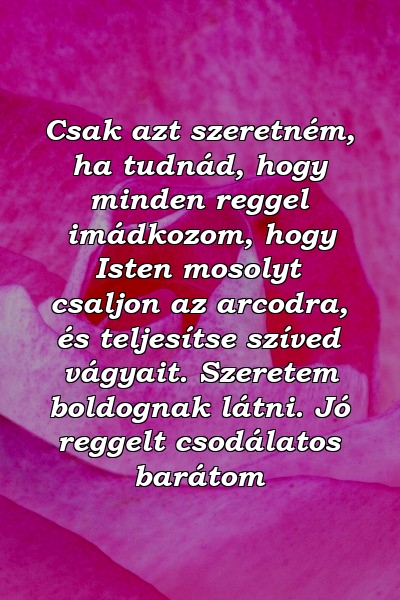 Csak azt szeretném, ha tudnád, hogy minden reggel imádkozom, hogy Isten mosolyt csaljon az arcodra, és teljesítse szíved vágyait. Szeretem boldognak látni. Jó reggelt csodálatos barátom