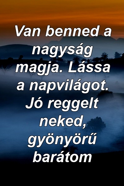 Van benned a nagyság magja. Lássa a napvilágot. Jó reggelt neked, gyönyörű barátom