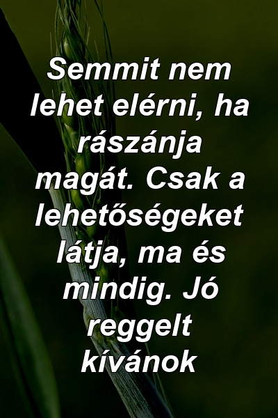 Semmit nem lehet elérni, ha rászánja magát. Csak a lehetőségeket látja, ma és mindig. Jó reggelt kívánok