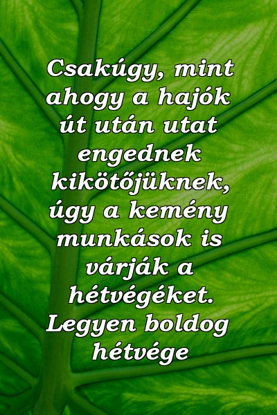 Csakúgy, mint ahogy a hajók út után utat engednek kikötőjüknek, úgy a kemény munkások is várják a hétvégéket. Legyen boldog hétvége