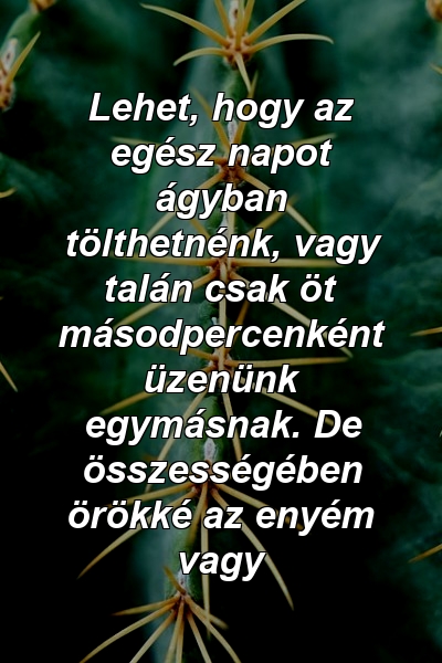 Lehet, hogy az egész napot ágyban tölthetnénk, vagy talán csak öt másodpercenként üzenünk egymásnak. De összességében örökké az enyém vagy