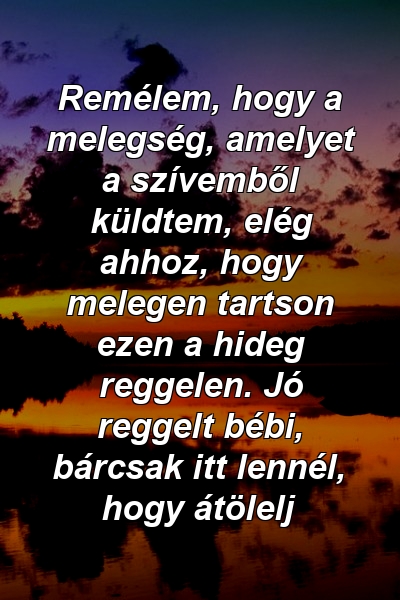 Remélem, hogy a melegség, amelyet a szívemből küldtem, elég ahhoz, hogy melegen tartson ezen a hideg reggelen. Jó reggelt bébi, bárcsak itt lennél, hogy átölelj