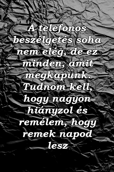 A telefonos beszélgetés soha nem elég, de ez minden, amit megkapunk. Tudnom kell, hogy nagyon hiányzol és remélem, hogy remek napod lesz