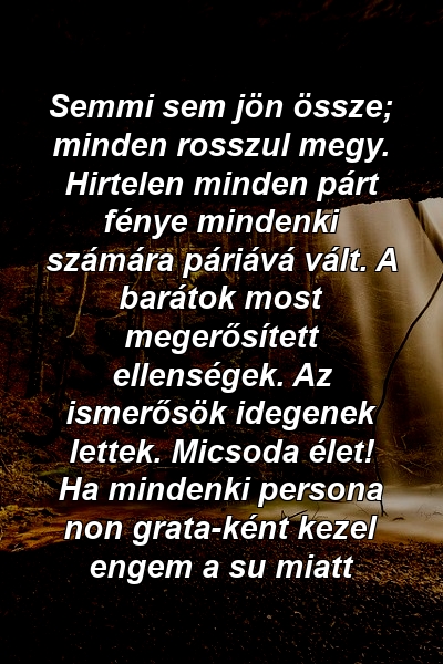 Semmi sem jön össze; minden rosszul megy. Hirtelen minden párt fénye mindenki számára páriává vált. A barátok most megerősített ellenségek. Az ismerősök idegenek lettek. Micsoda élet! Ha mindenki persona non grata-ként kezel engem a su miatt