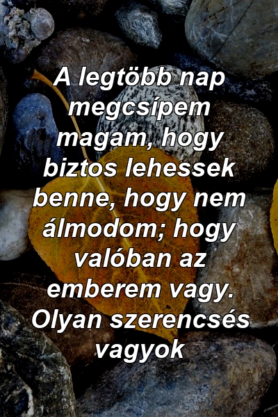 A legtöbb nap megcsípem magam, hogy biztos lehessek benne, hogy nem álmodom; hogy valóban az emberem vagy. Olyan szerencsés vagyok