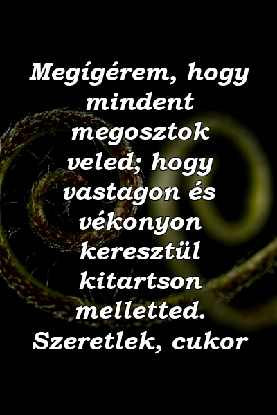 Megígérem, hogy mindent megosztok veled; hogy vastagon és vékonyon keresztül kitartson melletted. Szeretlek, cukor