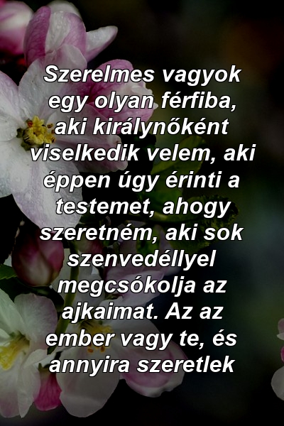 Szerelmes vagyok egy olyan férfiba, aki királynőként viselkedik velem, aki éppen úgy érinti a testemet, ahogy szeretném, aki sok szenvedéllyel megcsókolja az ajkaimat. Az az ember vagy te, és annyira szeretlek