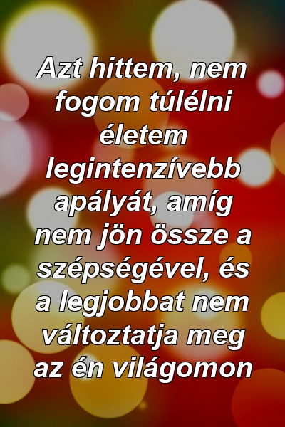 Azt hittem, nem fogom túlélni életem legintenzívebb apályát, amíg nem jön össze a szépségével, és a legjobbat nem változtatja meg az én világomon