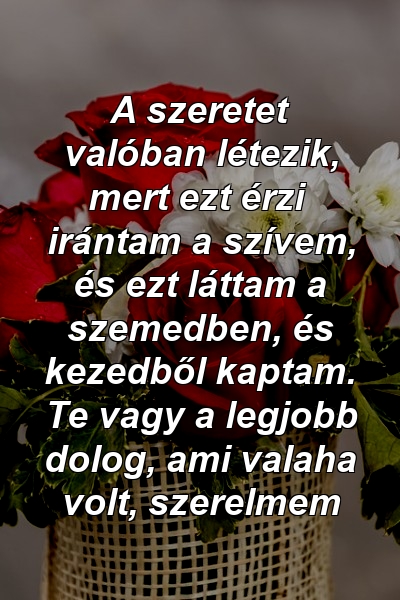 A szeretet valóban létezik, mert ezt érzi irántam a szívem, és ezt láttam a szemedben, és kezedből kaptam. Te vagy a legjobb dolog, ami valaha volt, szerelmem