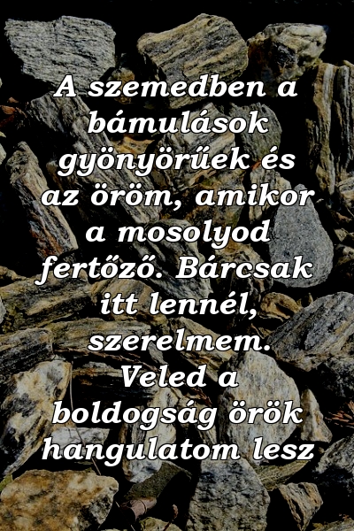 A szemedben a bámulások gyönyörűek és az öröm, amikor a mosolyod fertőző. Bárcsak itt lennél, szerelmem. Veled a boldogság örök hangulatom lesz