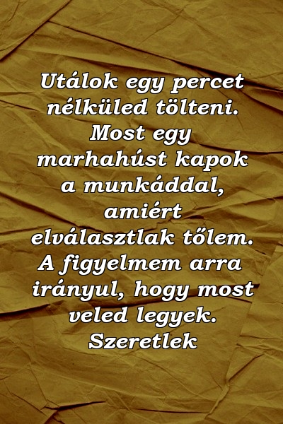 Utálok egy percet nélküled tölteni. Most egy marhahúst kapok a munkáddal, amiért elválasztlak tőlem. A figyelmem arra irányul, hogy most veled legyek. Szeretlek