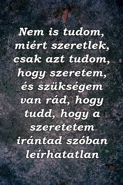 Nem is tudom, miért szeretlek, csak azt tudom, hogy szeretem, és szükségem van rád, hogy tudd, hogy a szeretetem irántad szóban leírhatatlan