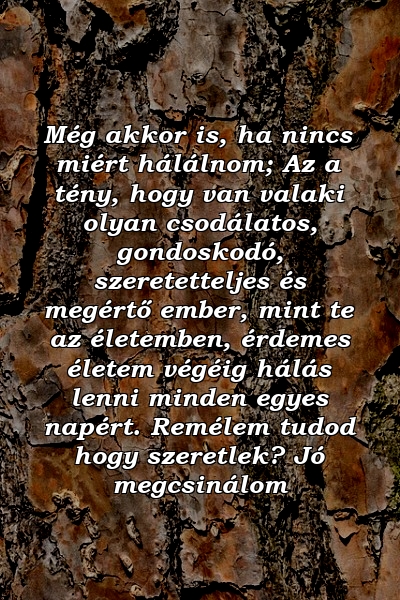 Még akkor is, ha nincs miért hálálnom; Az a tény, hogy van valaki olyan csodálatos, gondoskodó, szeretetteljes és megértő ember, mint te az életemben, érdemes életem végéig hálás lenni minden egyes napért. Remélem tudod hogy szeretlek? Jó megcsinálom