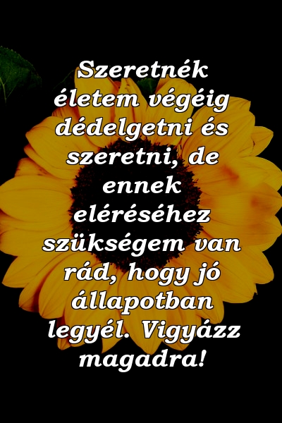 Szeretnék életem végéig dédelgetni és szeretni, de ennek eléréséhez szükségem van rád, hogy jó állapotban legyél. Vigyázz magadra!