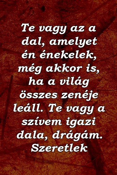 Te vagy az a dal, amelyet én énekelek, még akkor is, ha a világ összes zenéje leáll. Te vagy a szívem igazi dala, drágám. Szeretlek