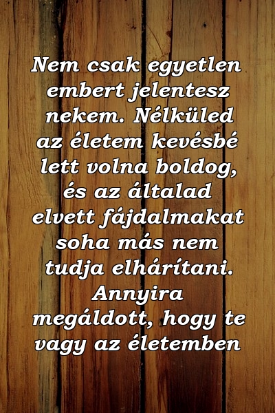 Nem csak egyetlen embert jelentesz nekem. Nélküled az életem kevésbé lett volna boldog, és az általad elvett fájdalmakat soha más nem tudja elhárítani. Annyira megáldott, hogy te vagy az életemben