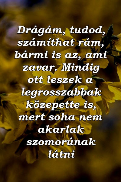 Drágám, tudod, számíthat rám, bármi is az, ami zavar. Mindig ott leszek a legrosszabbak közepette is, mert soha nem akarlak szomorúnak látni