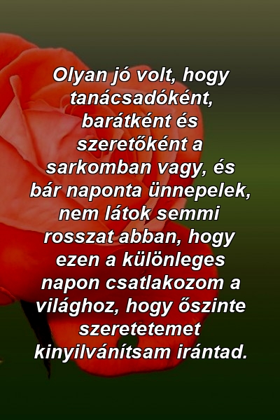 Olyan jó volt, hogy tanácsadóként, barátként és szeretőként a sarkomban vagy, és bár naponta ünnepelek, nem látok semmi rosszat abban, hogy ezen a különleges napon csatlakozom a világhoz, hogy őszinte szeretetemet kinyilvánítsam irántad.