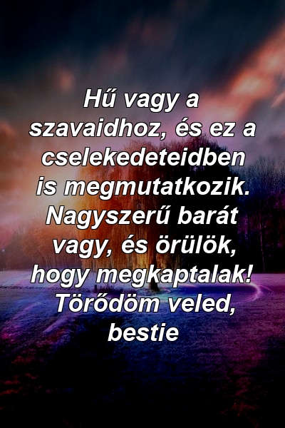 Hű vagy a szavaidhoz, és ez a cselekedeteidben is megmutatkozik. Nagyszerű barát vagy, és örülök, hogy megkaptalak! Törődöm veled, bestie